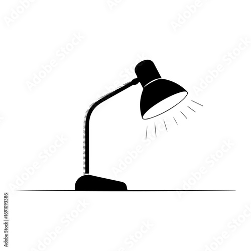 Classic black desk lamp illuminated with light rays for focused study and work with a modern design vector