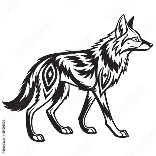 Tribal wolf tattoo design illustration
