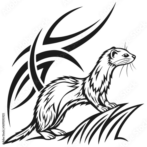 Tribal ferret tattoo design black and white