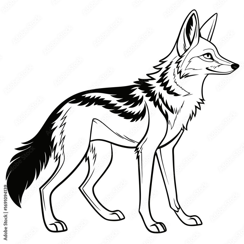 Obraz premium Stylized black and white line art illustration of a jackal