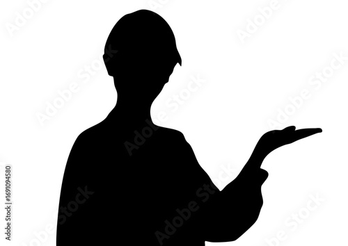 案内をする女性のシルエット