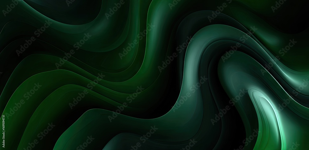 Obraz premium Deep, flowing curves of dark emerald green create a mesmerizing abstract design.