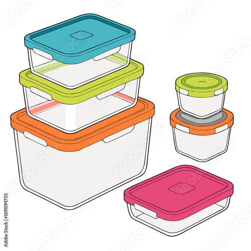 Colorful food storage containers set plastic kitchen organization lunch box stackable reusable airtight lids  