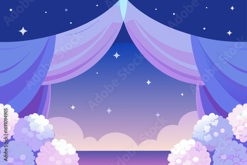 a dreamy twilight backdrop with drapes in soft blu