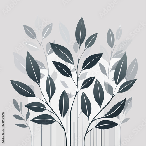 Monochrome, minimalistische Darstellung von Blättern und botanischen Zweigen