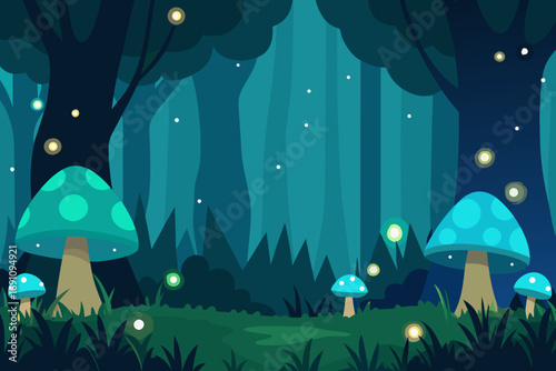 a fairytale forest backdrop with mossy green and d