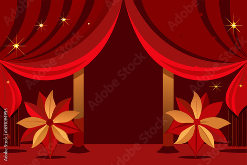 a festive backdrop with metallic gold and deep red