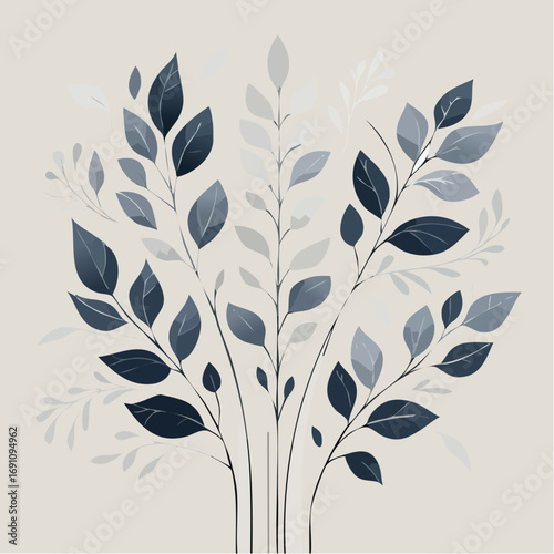 Monochrome, minimalistische Darstellung von Blättern und botanischen Zweigen