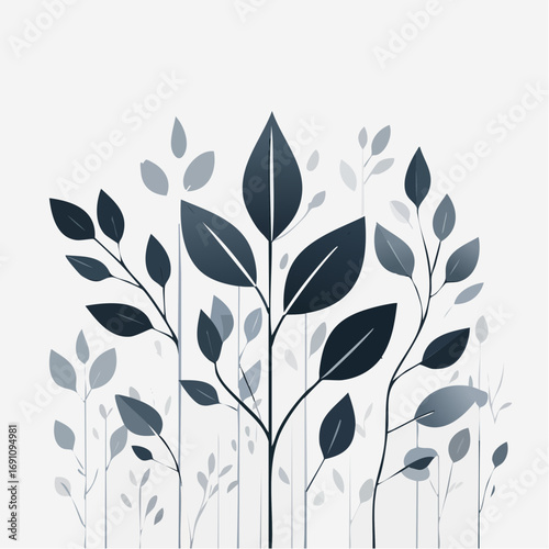 Monochrome, minimalistische Darstellung von Blättern und botanischen Zweigen