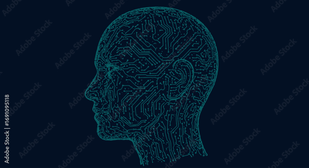 Obraz premium Human head silhouette with binary code concept illustration