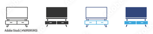 smart television on a television stand icon set in outline and flat style , vector illustration. 