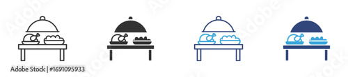 buffet with food icon set in outline and flat style , vector illustration. 