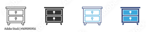wooden nightstand drawer icon set in outline and flat style , vector illustration. 