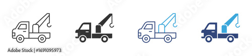 tow truck with crane icon set in outline and flat style , vector illustration. 