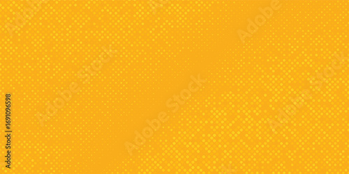 abstract Yellow halftone pattern. Retro comic gradient background. Bright orange pixelated dotted texture overlay. Cartoon pop art faded gradient pattern.