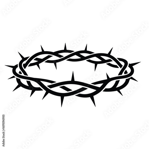 Black and white vector of a crown of thorns drawn in tribal pattern style for religious, cultural, and symbolic graphic design