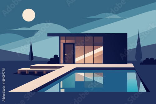 a modern  minimalist home with a swimming pool ref