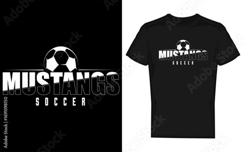 Dynamic silhouette of a mustang horse in a powerful pose representing a school soccer team mascot ideal for sports branding and apparel design