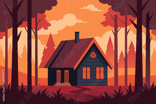 an isolated cabin surrounded by a dense  misty for
