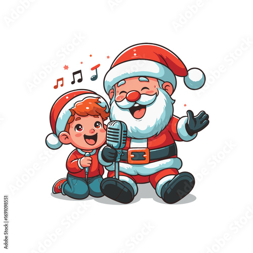 Santa and baby boy singing, T-shirt Design, Generative Ai
