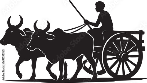 Bold Bullock Cart Silhouette Illustration Traditional Ox Cart Artwork for Rural Heritage