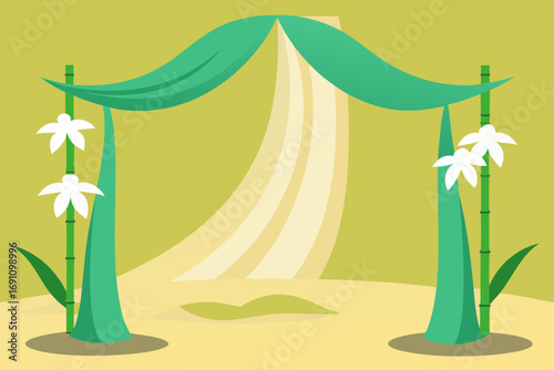 a peaceful zen garden backdrop with natural linen 