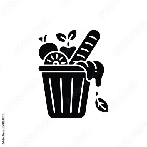 Overflowing Waste Bin Comprising Rotten Food Scraps and Debris Representing Environmental Pollution