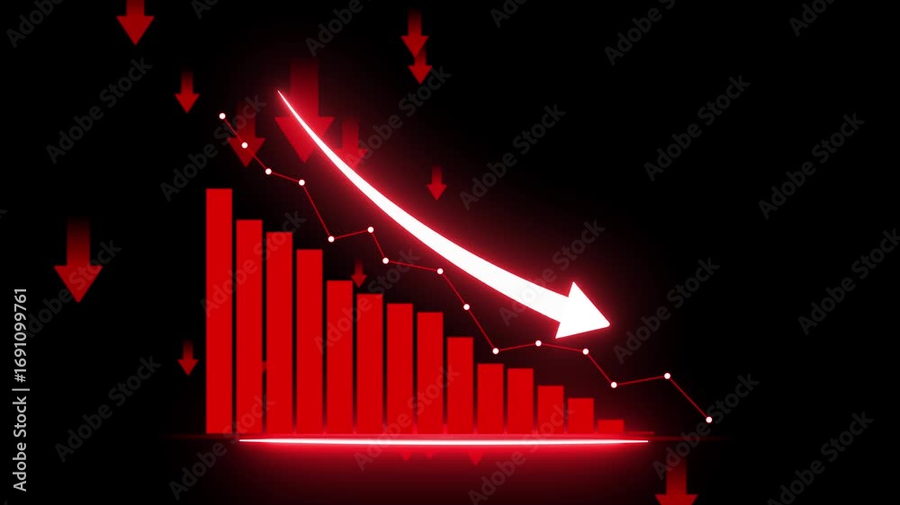 Trade for profit in the stock market. The stock price falls, the red graph indicates a loss. Bear market condition, stagnation or falling of market prices. down business graph loss project. 4k