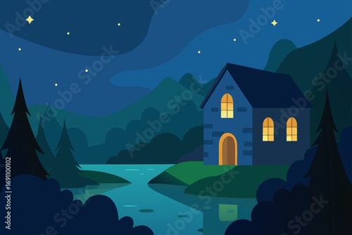 a quaint stone house by a gently flowing river at 