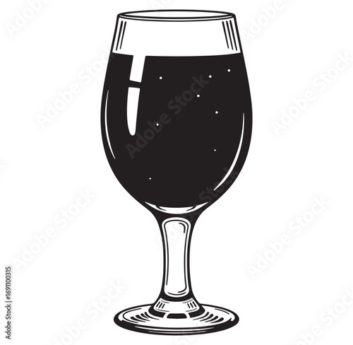 Hand drawn illustration of a full wine glass with red liquid inside for beverage concept