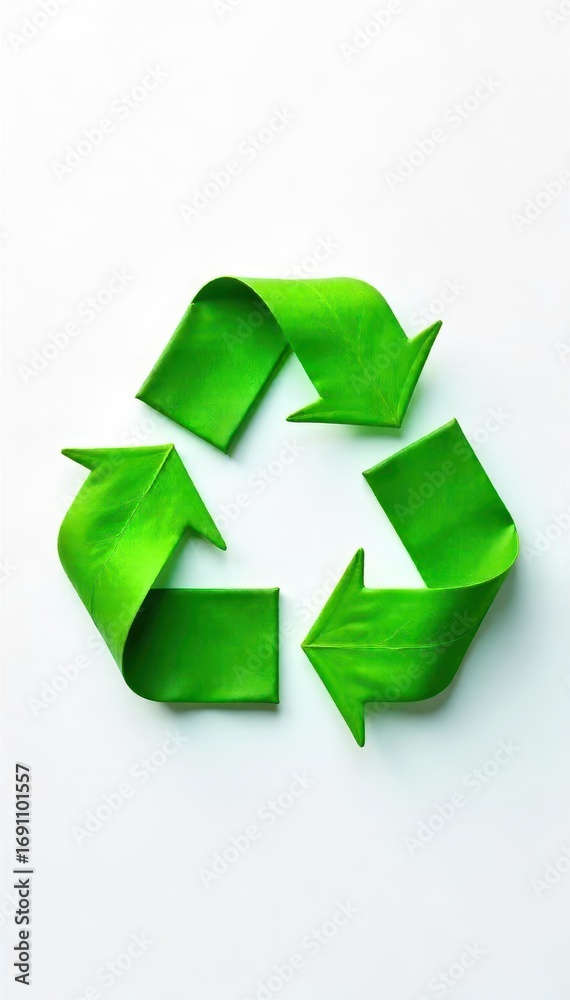Obraz premium A vibrant green leaf in the shape of a recycle symbol, representing the concept of sustainability and environmental awareness , nature, protection