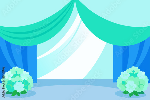 a tranquil backdrop with soft aqua drapes  with ge