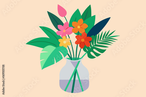 a tropical arrangement of exotic flowers in a mode