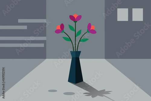 flowers in a vase on an industrial loft apartment 
