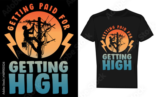 Silhouette of an electric lineman working on power lines ideal for art engineering and electrician themes