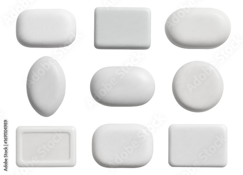 Black and white soap bar set realistic 3D vector illustration