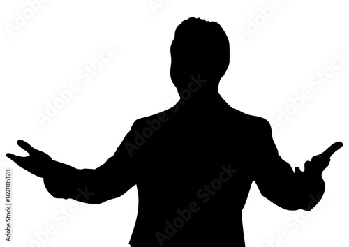 両手を広げるビジネスマンの男性のシルエット