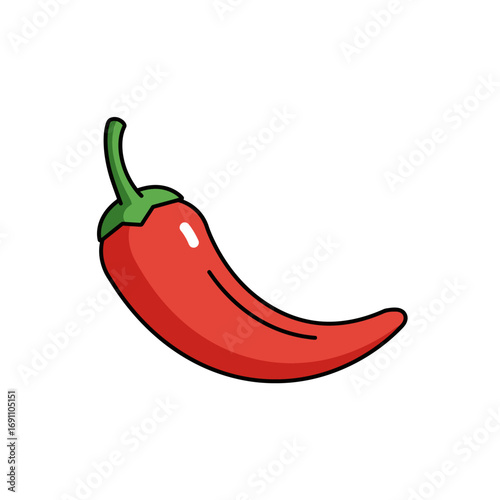 Red chili pepper sitting on a white surface, showcasing its vibrant color and smooth texture, creating a spicy and flavorful impression.
