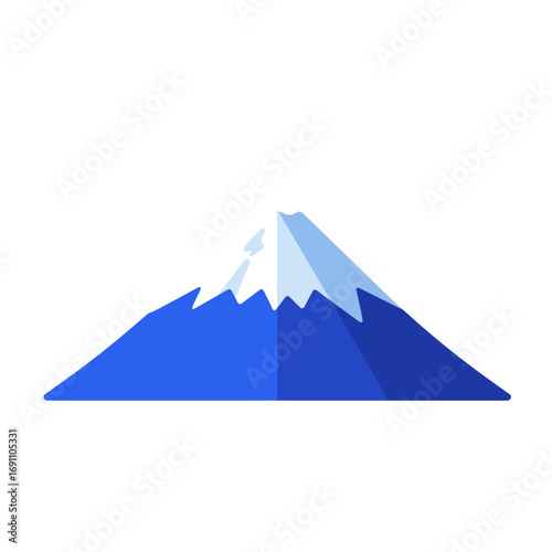 Majestic mount fuji rising against a clear sky, showcasing its snowcapped peak and iconic silhouette in a minimalist style, evoking a sense of serenity.