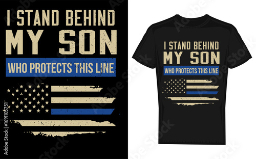 Silhouette of a thin blue line flag representing law enforcement support for a son and family symbolizing unity and remembrance
