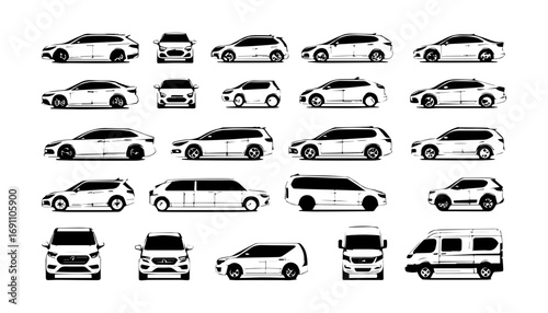 Vector Collection of Modern SUV and Van Silhouettes