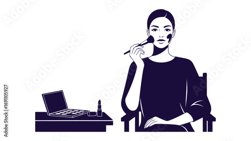 Two split scenes depicting a busy hair salon with stylists cutting and styling hair and a makeup artist applying cosmetics to a client