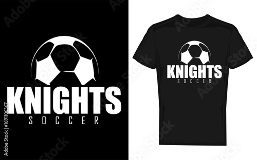Dynamic knights soccer mascot character design featuring a bold silhouette of a knight holding a soccer ball perfect for school team branding and sports apparel