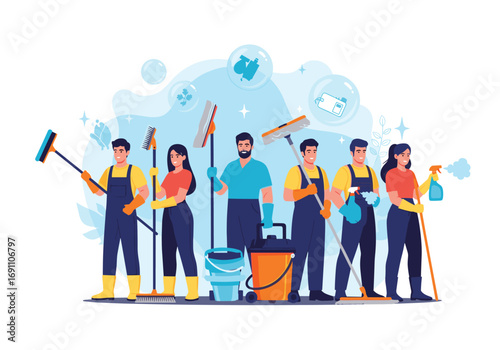 Professional cleaning crew ready for any task ensuring a sparkling clean environment