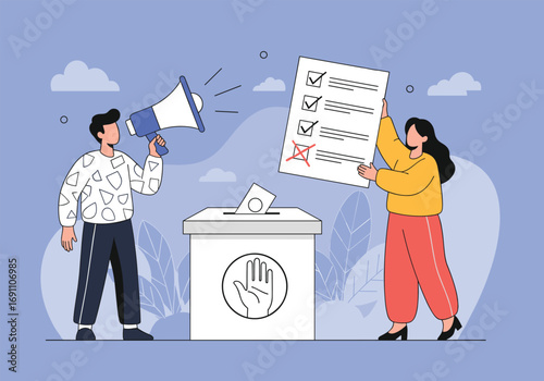 People voting and campaigning for election day