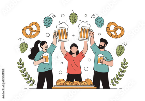 Cheers to oktoberfest celebrations with friends and tasty pretzels and beer