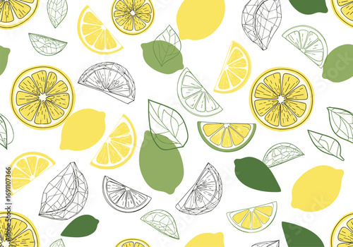 Refreshing citrus slices and whole fruits pattern background for summer designs