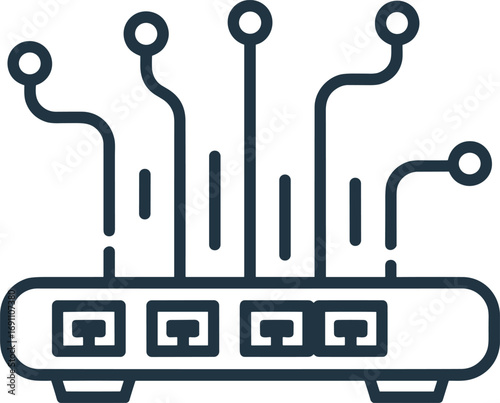 Modern Network Router Icon Clean Line Art Design,  Connected Devices