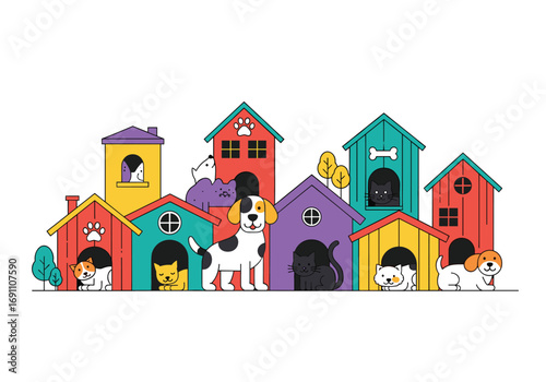 Cute dog houses village a happy community of canine friends living together