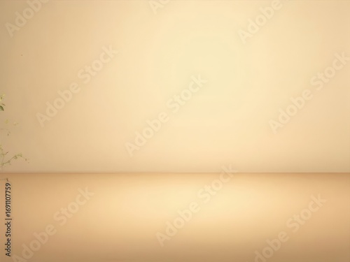 Beige Room with Light Brown Floor and Soft Lighting Empty Space Background Studio Shot